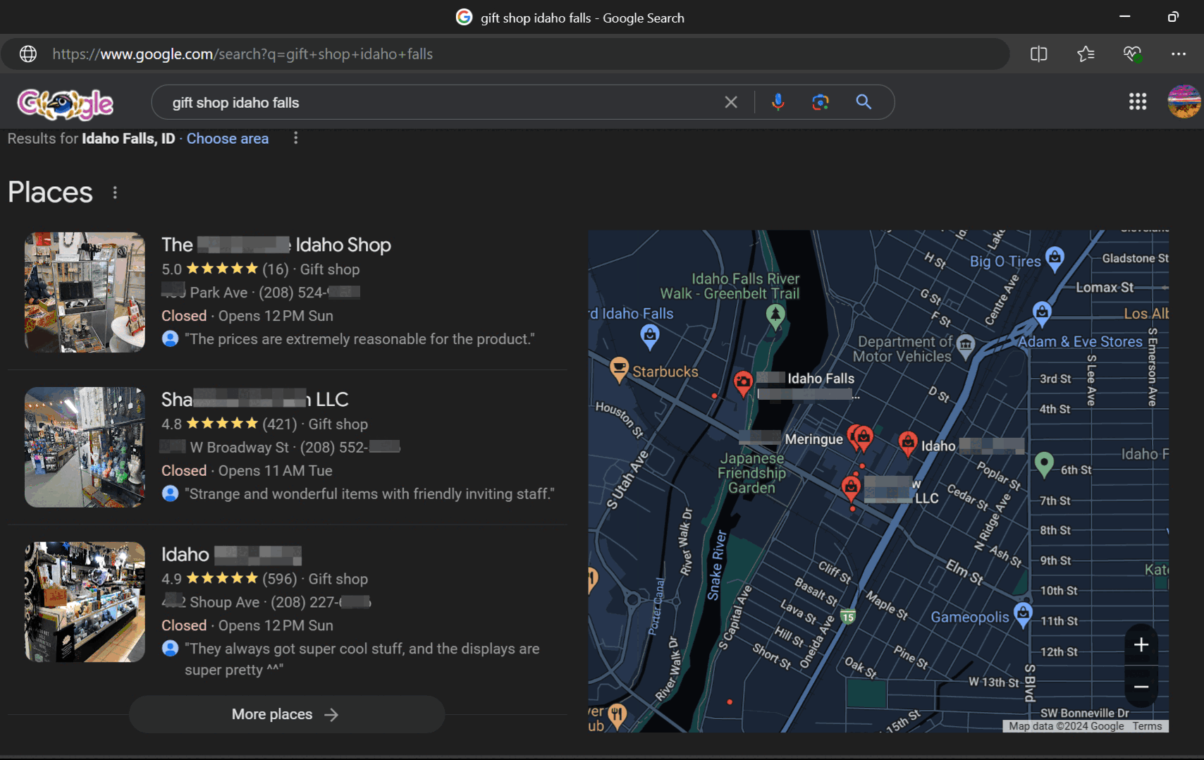 An example of a Google Business Profile of a Gift Shop, as viewed on Google Search on a laptop computer, reflecting some of the various types of information you can display for your business.