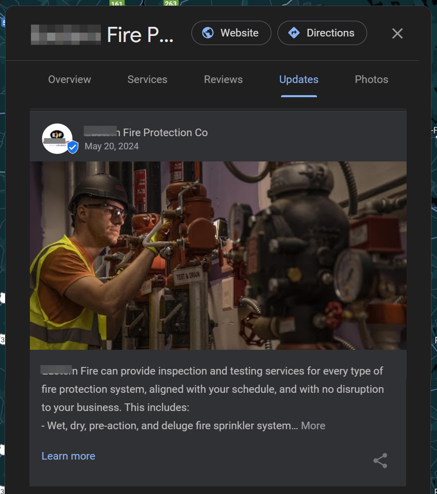 An Update Post on the Profile of a fire protection services company in Bangor, ME, using it to highlight its available services.